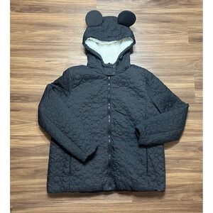 Disney Parks Mickey Mouse Ears Black Quilted Puffer Jacket Sherpa Lined  Sz XL
